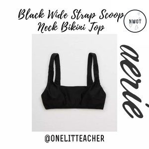 Aerie Black Wide Strap Scoop Neck Bikini Swim Top